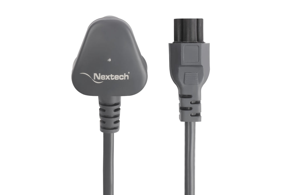 Nextech 3 Pin Power Cable IEC Mains Cord – 1.5 Meter (Grey), Compatible with Laptops, Printers, Monitors, and SMPS, 800W Power Output