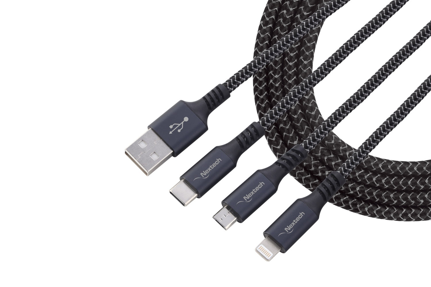 Nextech 3-in-1 Cable – Charge iPhone, Android & Type-C Devices Fast (1M)