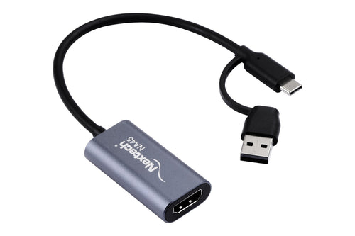 Nextech USB A+C to HDMI External Video Capture Card | 4K HDMI display| For Live Streaming, Gaming, Screen Sharing |