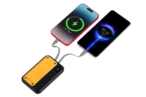 Nextech Pocket Rocket Power Bank 10,000mAh – Fast Charging, Built-in Type-C & Lightning Cables, Sporty Yellow