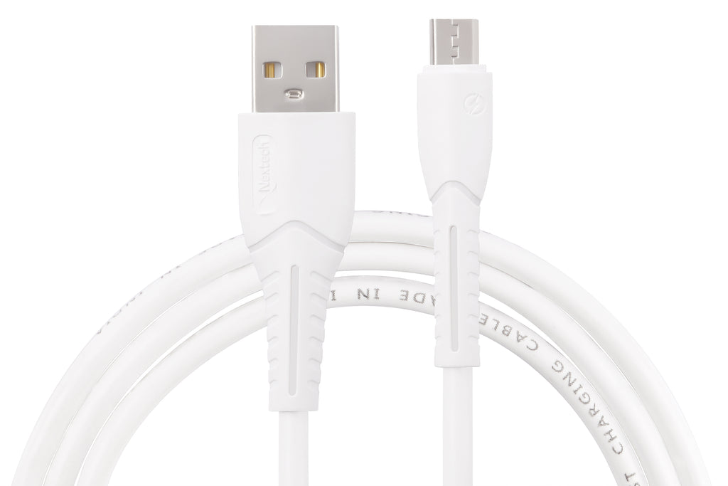 Nextech 1M Micro USB Fast Charging & Data Sync Cable | 2.4A High-Speed, Durable & Flexible, White