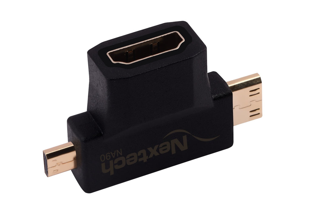 Nextech 2-in-1 Mini HDMI & Micro HDMI (Male) to HDMI (Female) Adapter | 4K Support | Plug & Play | Compatible with Cameras, Tablets, DSLR & Camcorders | Black