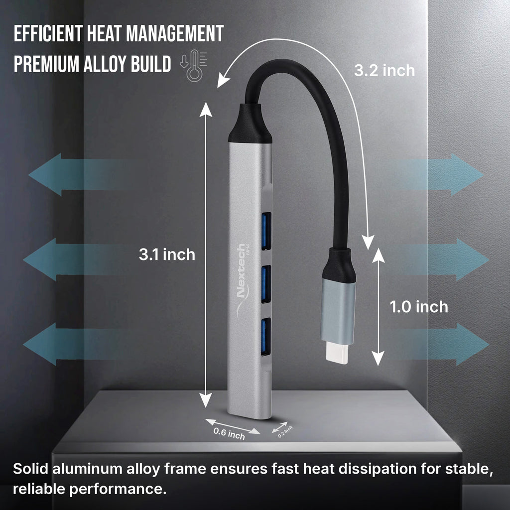 Nextech 4-in-1 USB-C to USB-A Hub | USB 3.0 + 3 USB 2.0 Ports | Laptop Docking Station for MacBook & PC
