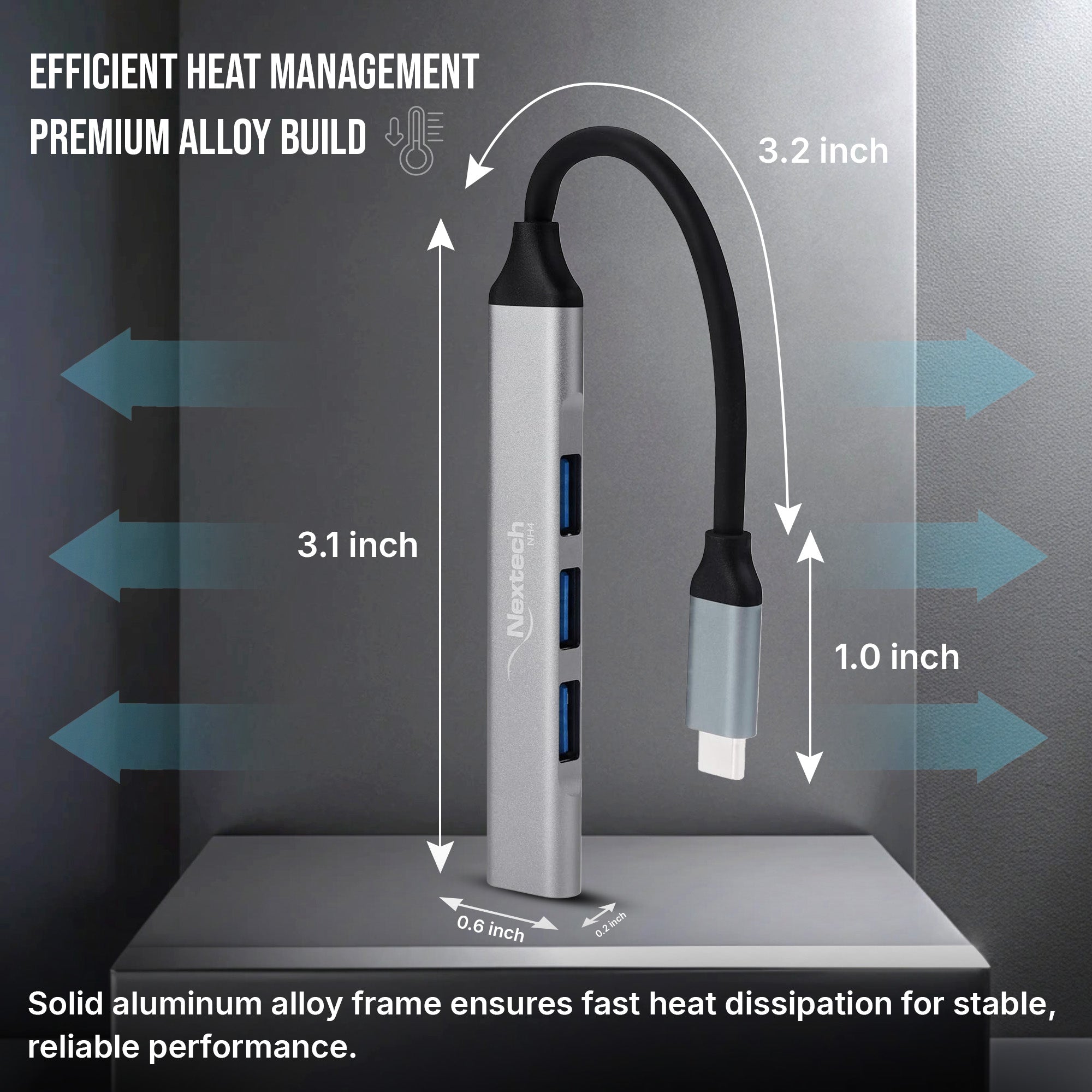 Nextech 4-in-1 USB-C to USB-A Hub | USB 3.0 + 3 USB 2.0 Ports | Laptop Docking Station for MacBook & PC