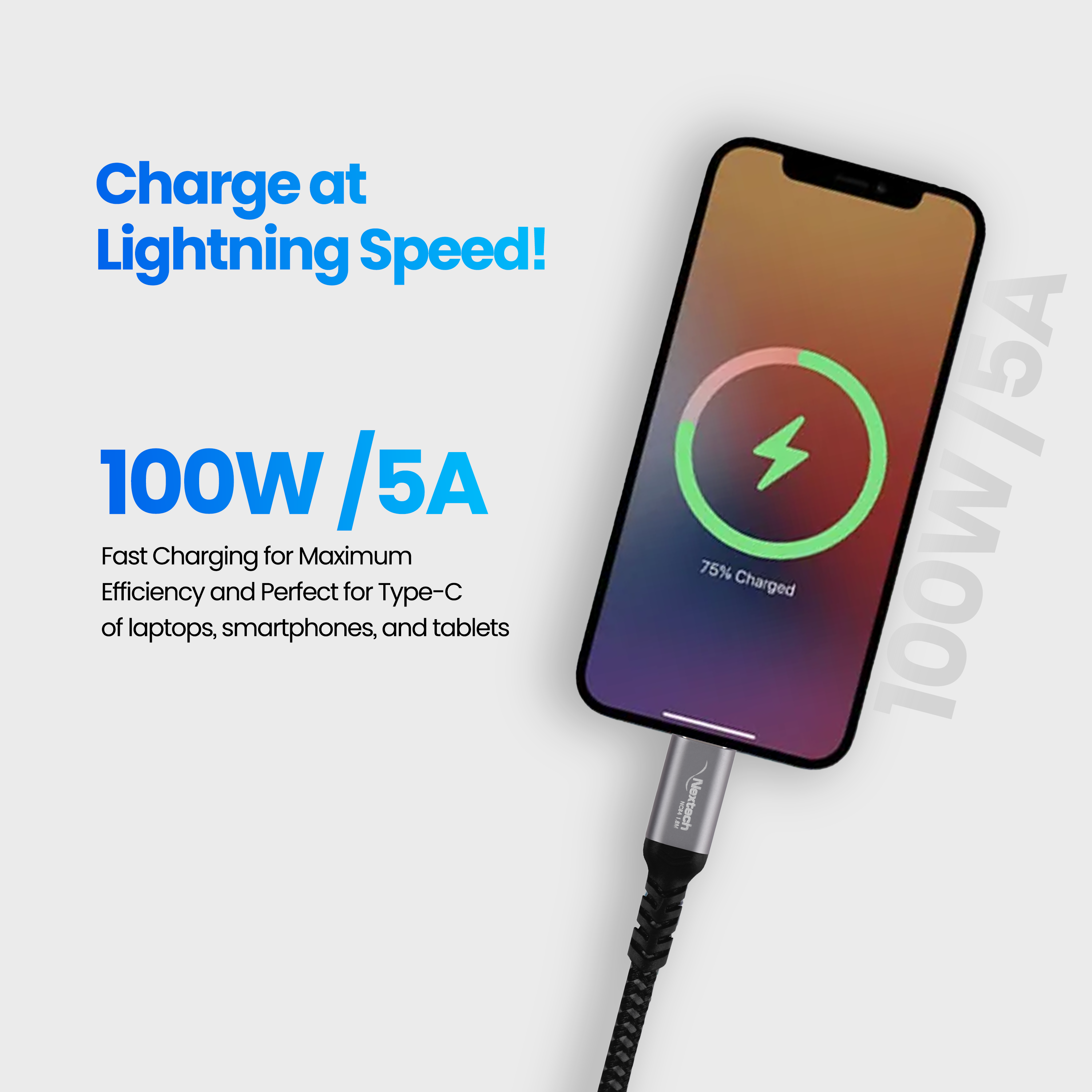 Nextech 100W USB 3.2 Gen 2 Type-C to Type-C Cable | 10Gbps 4K , 1.8M