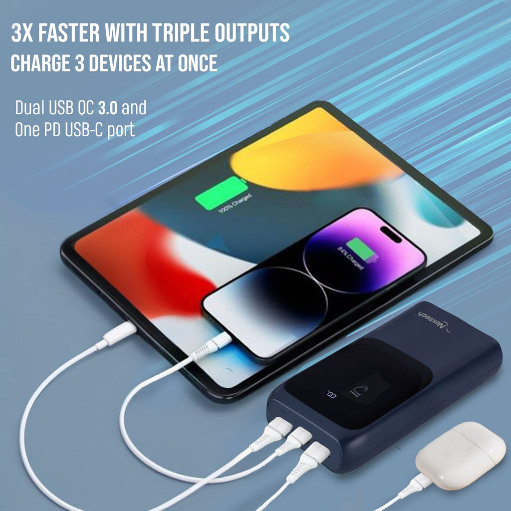 Nextech Astro 20000mAh Power Bank – Fast Charging 22.5W, Wireless, Dual Output/Input for Smartphones & Tablets