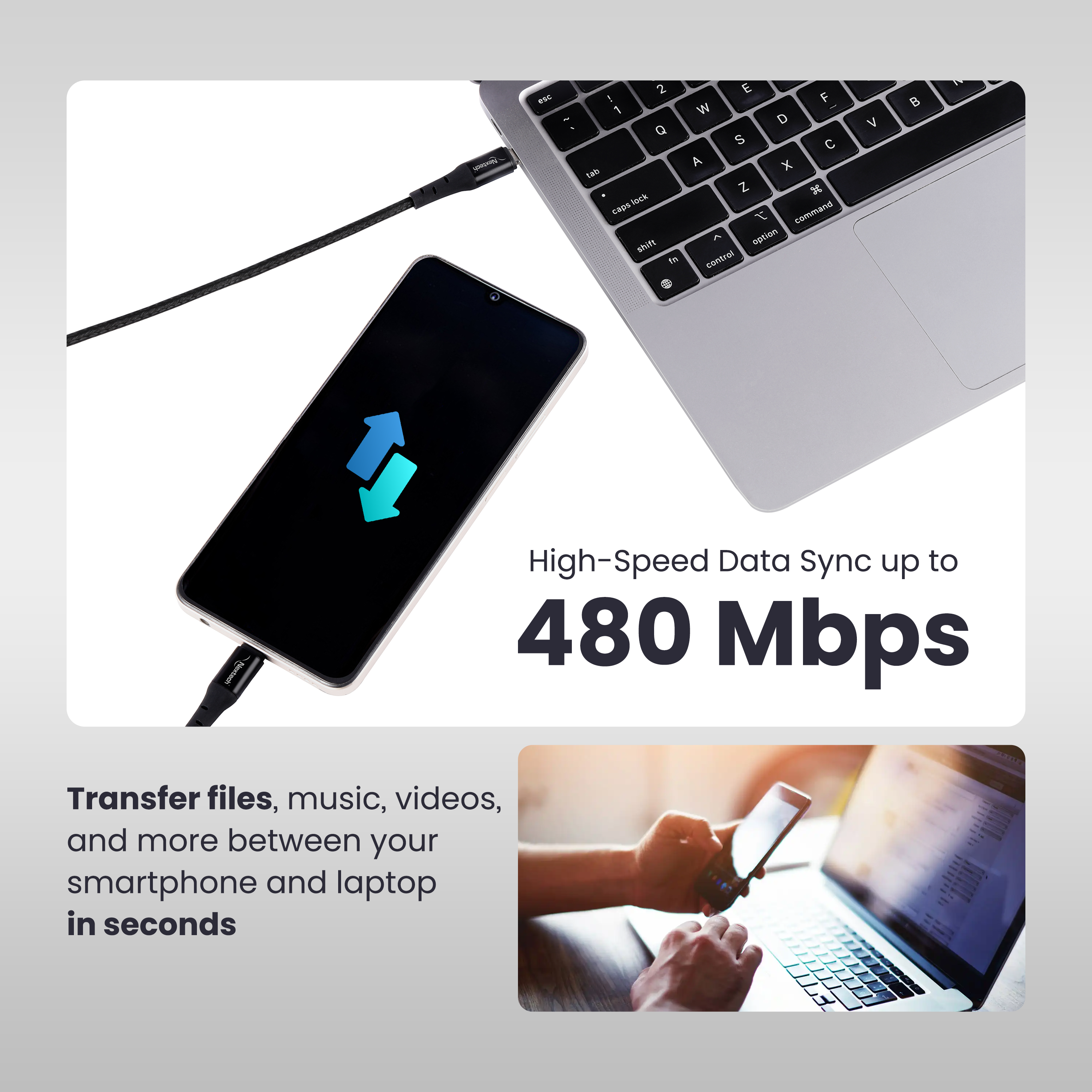 Nextech USB-C to USB-C Cable – 65W Fast Charge, Durable Braided, 1.2M for Phones & Laptops