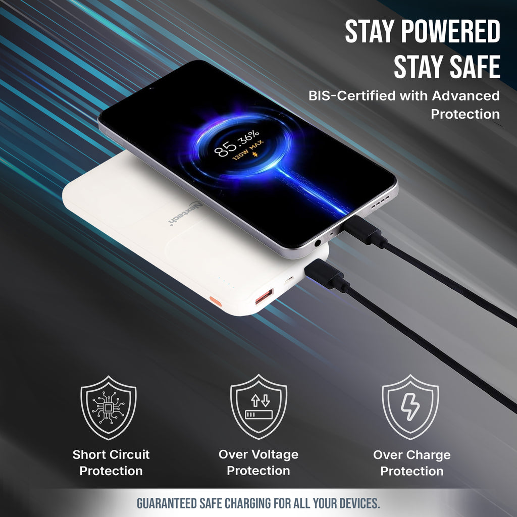 Nextech Slender Ultra-Slim 10000mAh Power Bank | PDQC 22.5W Fast Charge, Type-C & USB Output