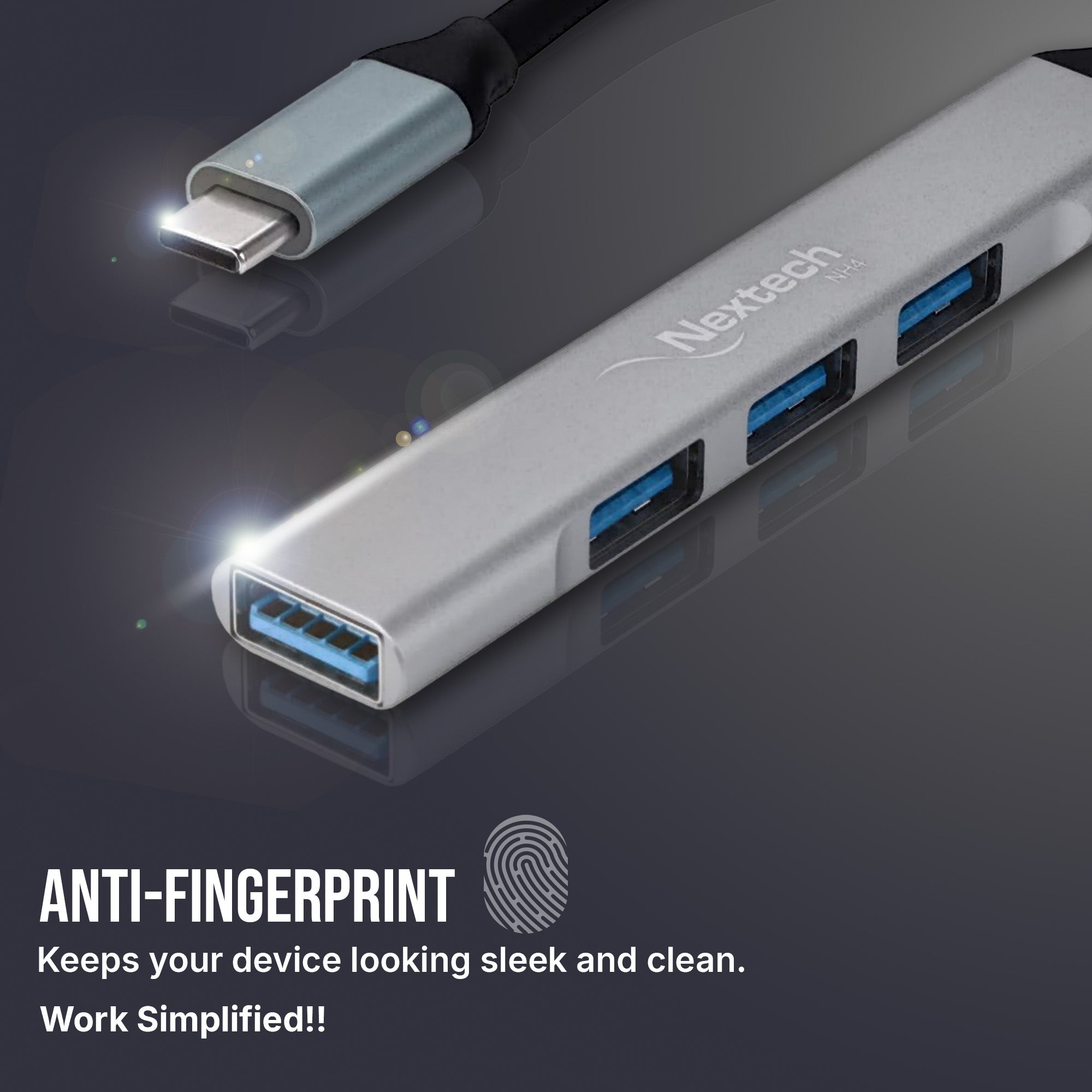 Nextech 4-in-1 USB-C to USB-A Hub | USB 3.0 + 3 USB 2.0 Ports | Laptop Docking Station for MacBook & PC