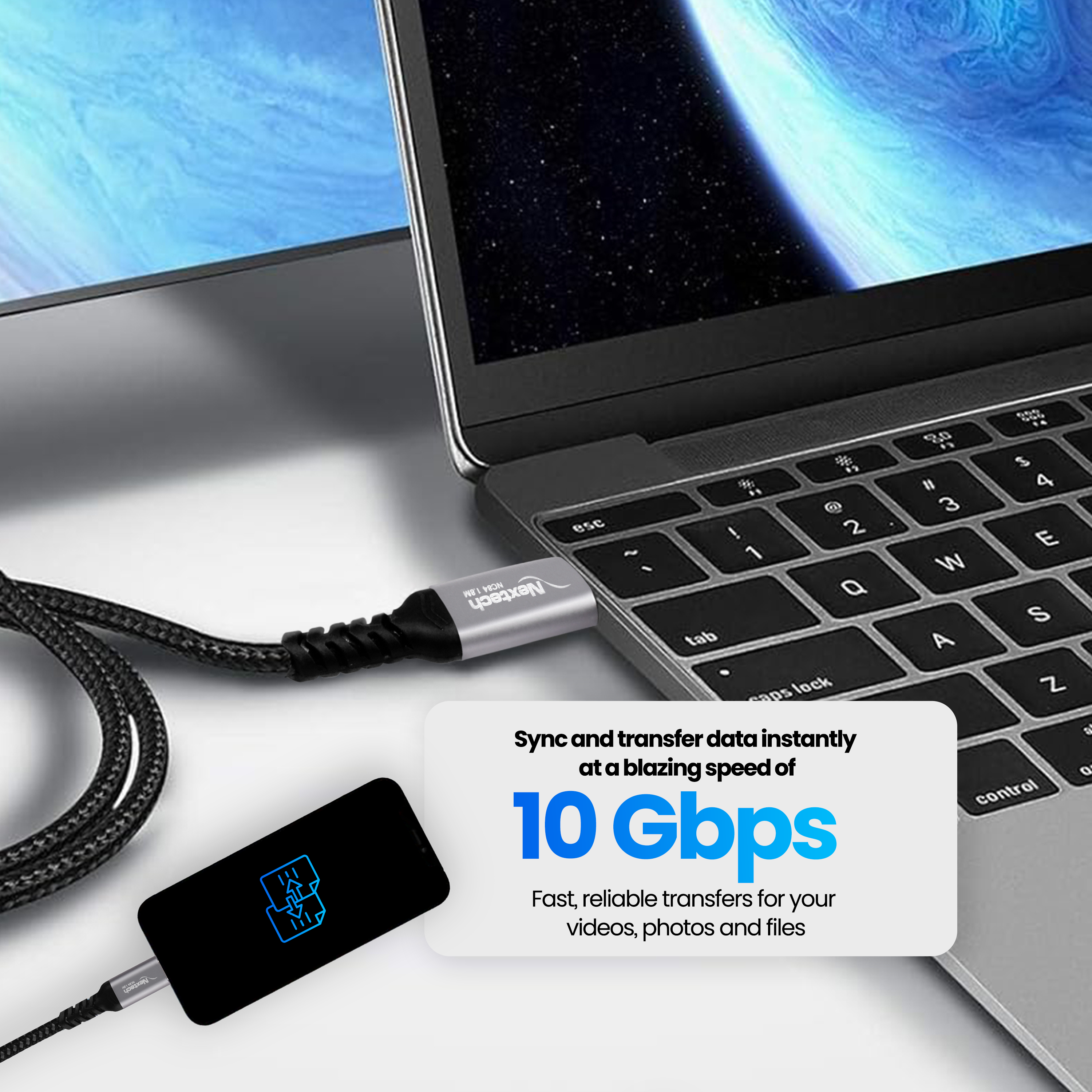 Nextech 100W USB 3.2 Gen 2 Type-C to Type-C Cable | 10Gbps 4K , 1.8M