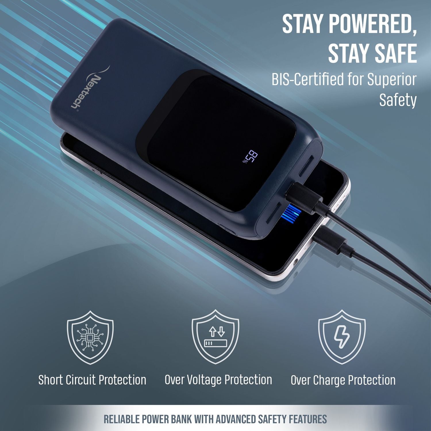 Nextech Astro 20000mAh Power Bank – Fast Charging 22.5W, Wireless, Dual Output/Input for Smartphones & Tablets