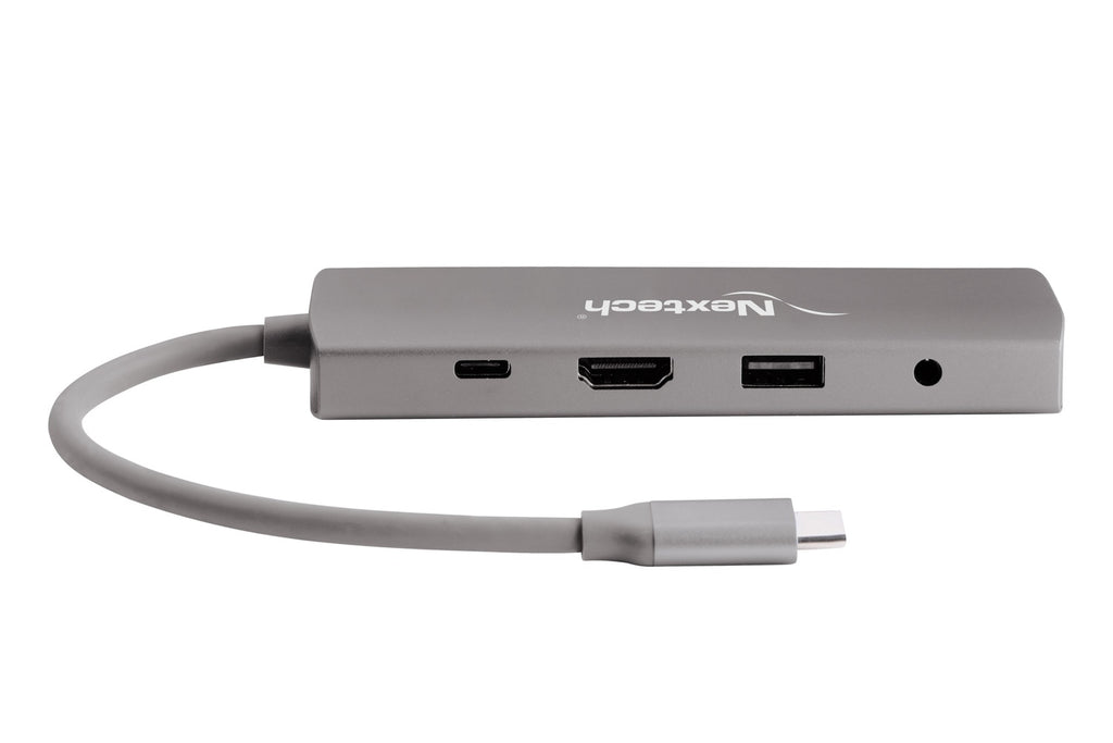 Nextech 9-in-1 USB-C Portable Docking Station | Type-C Adapter with 4K HDMI, Gigabit LAN, PD 100W Charging, USB 3.0 Ports, SD/TF Card Reader, Audio Jack | Compatible with MacBook, Windows | Grey