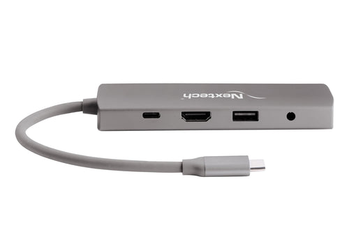 Nextech 9-in-1 USB-C Portable Docking Station | Type-C Adapter with 4K HDMI, Gigabit LAN, PD 100W Charging, USB 3.0 Ports, SD/TF Card Reader, Audio Jack | Compatible with MacBook, Windows | Grey