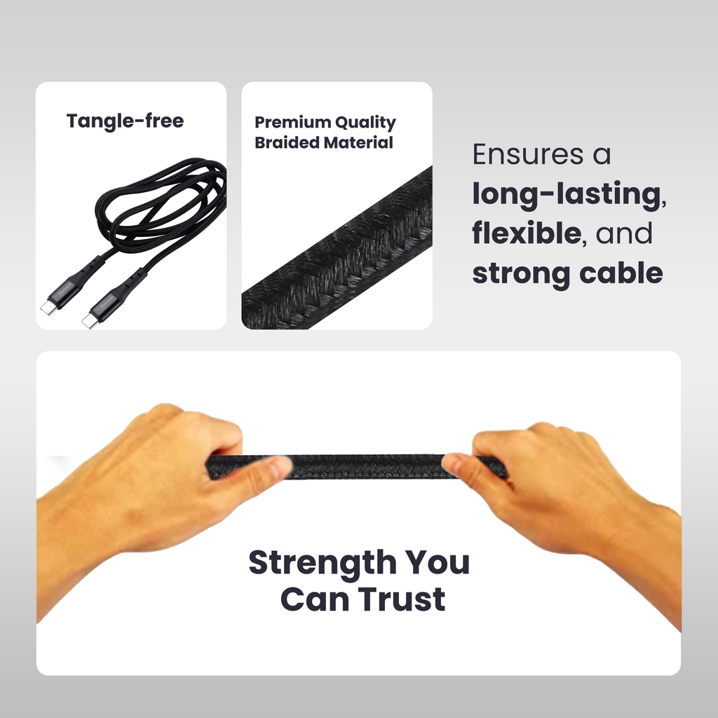 Nextech USB-C to USB-C Cable – 65W Fast Charge, Durable Braided, 1.2M for Phones & Laptops