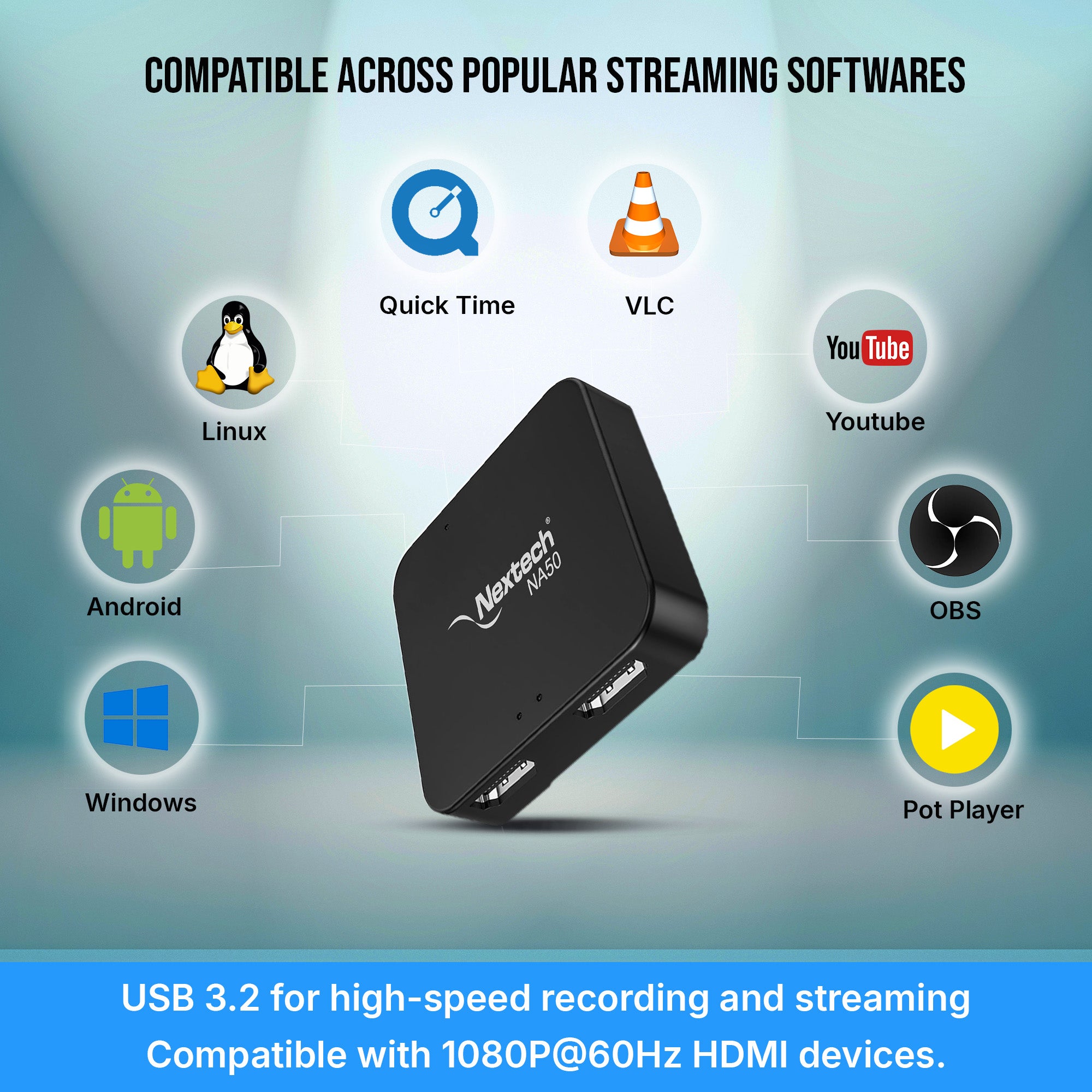 Nextech USB 3.2 Video Capture & Streaming Display Card, Ideal for Gaming, Broadcasting, and Video Recording