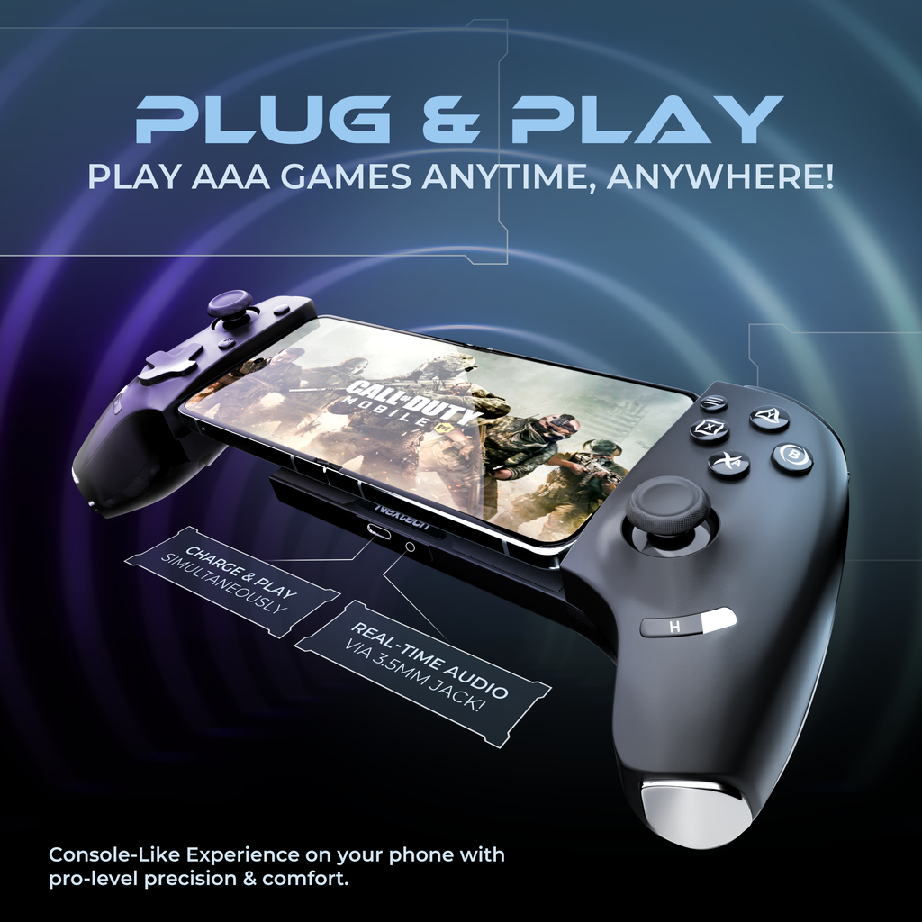 Nextech Klutch One Gamepad with iPhone 15 & Above/Android, XBOX, HID & Keymap Modes | Type C & Bluetooth Connectivity | Gaming Controller for Mobile, PC,Console | Mobile Gamepad & Mobile Controller