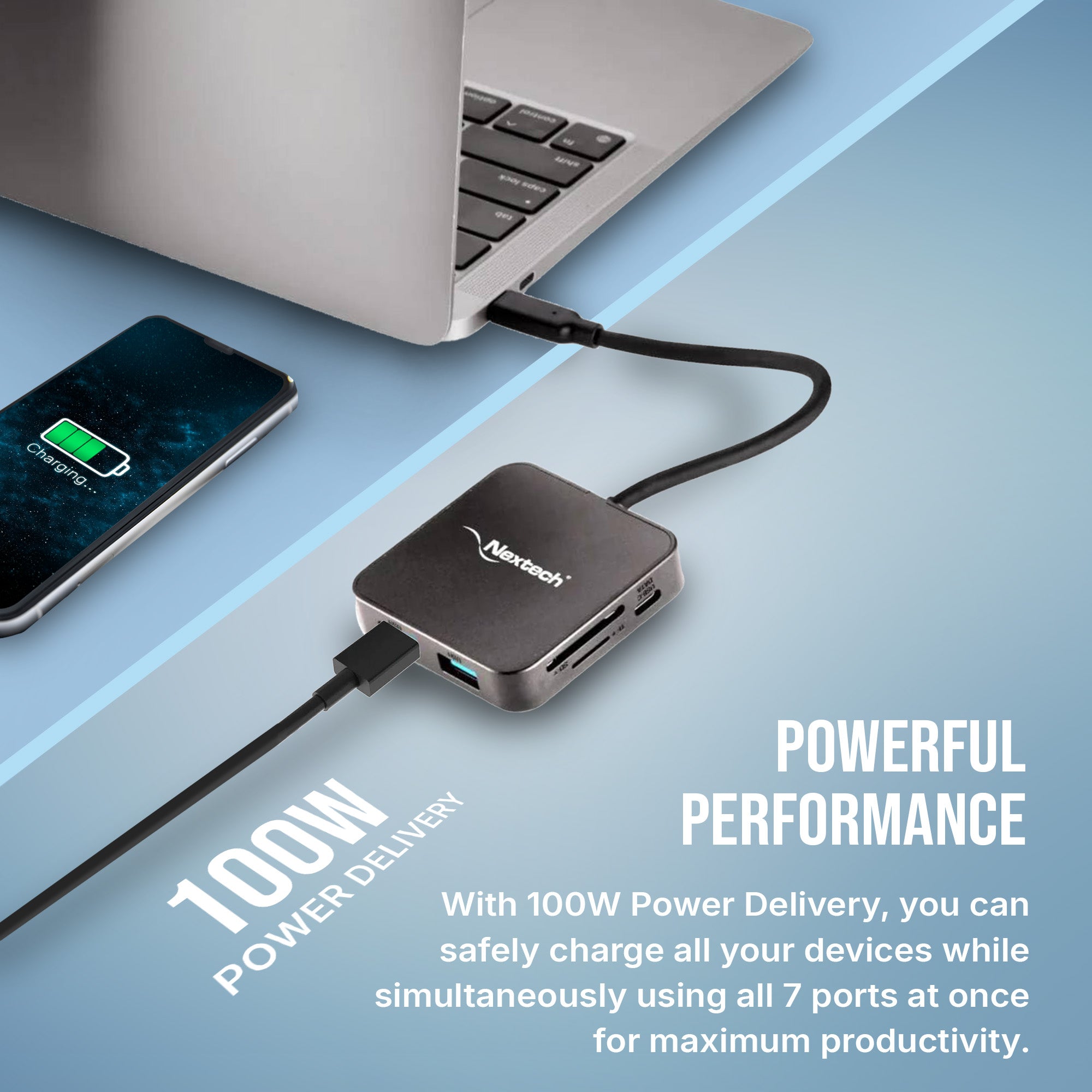 Nextech 7 in 1 USB-C Dock with 4K @30Hz HDMI, 2*USB 3.0, 1*100W Type-C PD, Type-C Data, TF/Micro SD Card Reader | Compatiable for Mac OS, Windows, Linux System, iPad, Android & All Type C Port Devices