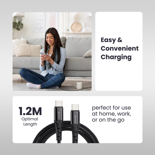 Nextech USB-C to USB-C Cable – 65W Fast Charge, Durable Braided, 1.2M for Phones & Laptops