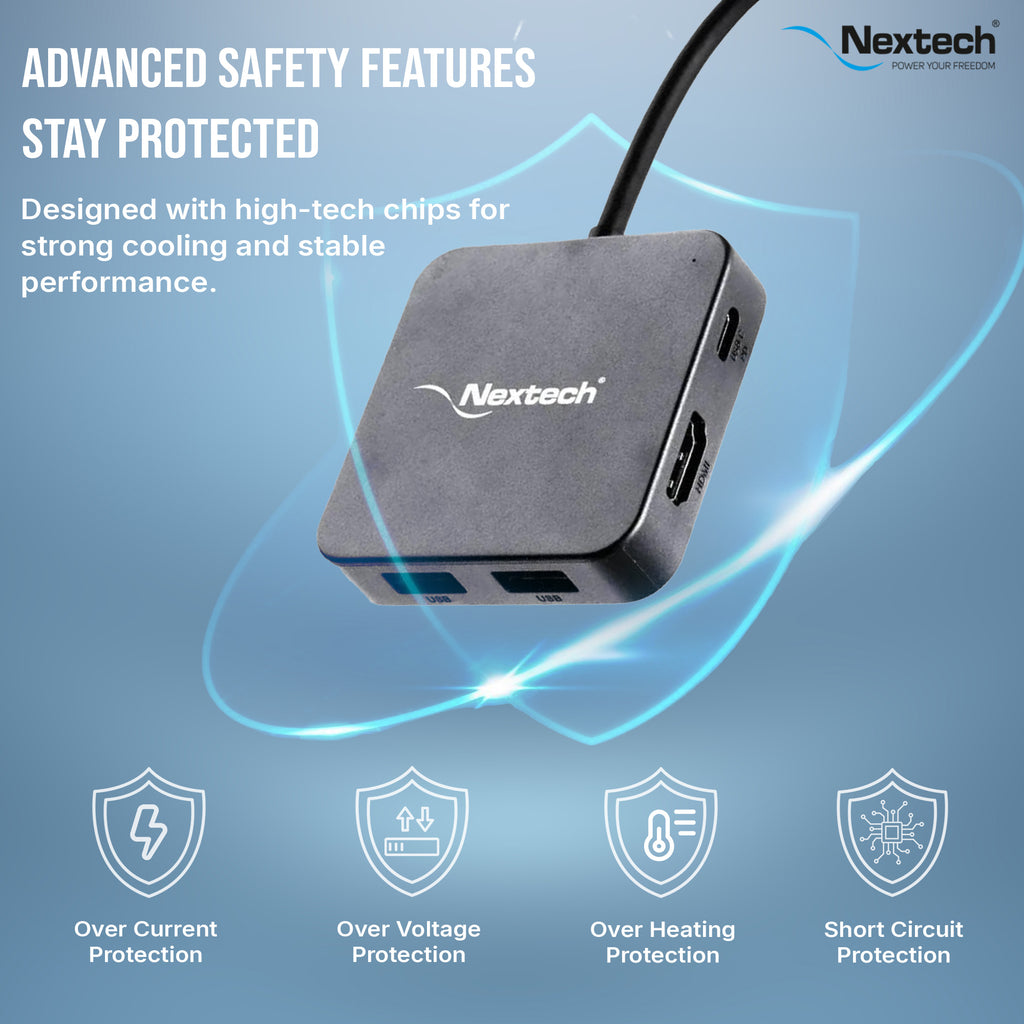 Nextech 7 in 1 USB-C Dock with 4K @30Hz HDMI, 2*USB 3.0, 1*100W Type-C PD, Type-C Data, TF/Micro SD Card Reader | Compatiable for Mac OS, Windows, Linux System, iPad, Android & All Type C Port Devices