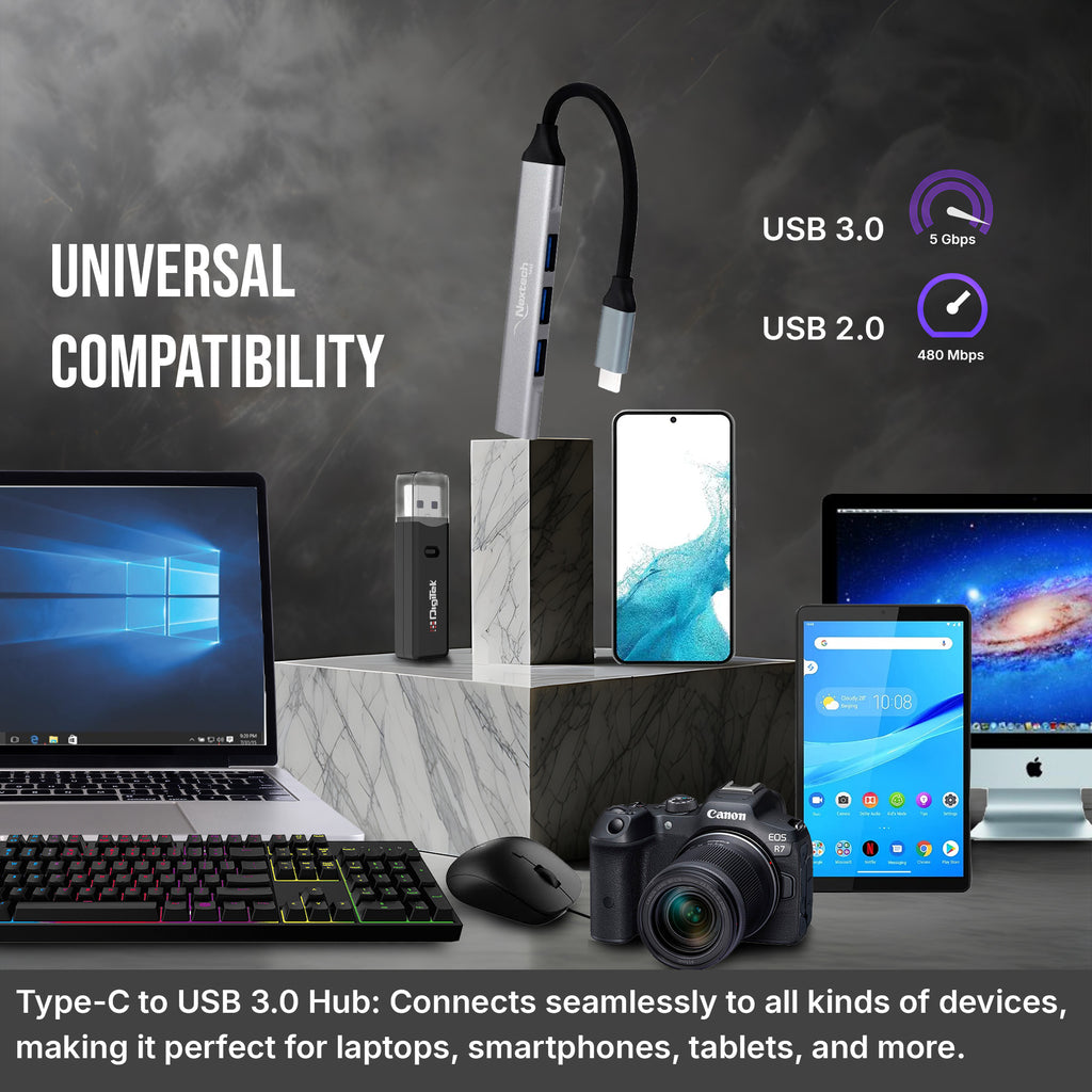 Nextech 4-in-1 USB-C to USB-A Hub | USB 3.0 + 3 USB 2.0 Ports | Laptop Docking Station for MacBook & PC