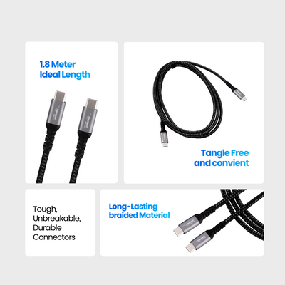 Nextech 100W USB 3.2 Gen 2 Type-C to Type-C Cable | 10Gbps 4K , 1.8M