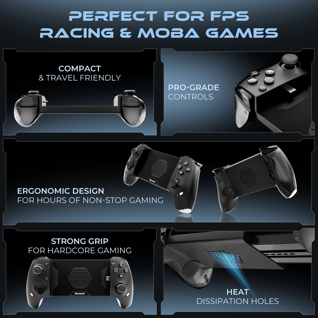 Buy 1 Get 1 Free | Nextech Klutch One Gamepad with iPhone 15 & Above/Android, XBOX, HID & Keymap Modes | Type C & Bluetooth Connectivity | Gaming Controller for Mobile, PC,Console | Mobile Gamepad & Mobile Controller