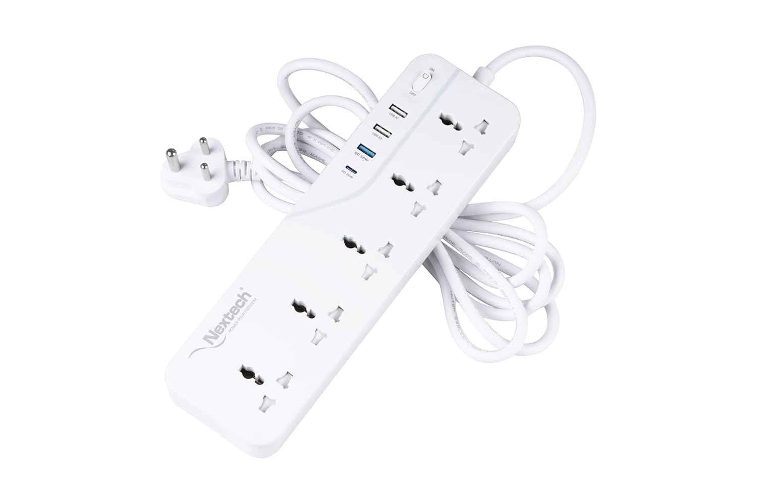 Nextech Power Plate 9-in-1 Extension Board | 5 Universal Sockets + 3 USB Ports + 20W Type-C PD | 2500W Power | 3M Cord