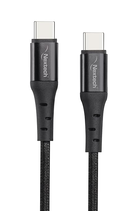Nextech 65W USB-C to USB-C Fast Charging Cable | 5A, 2.44M Braided Cable | 480Mbps Data Sync, Black