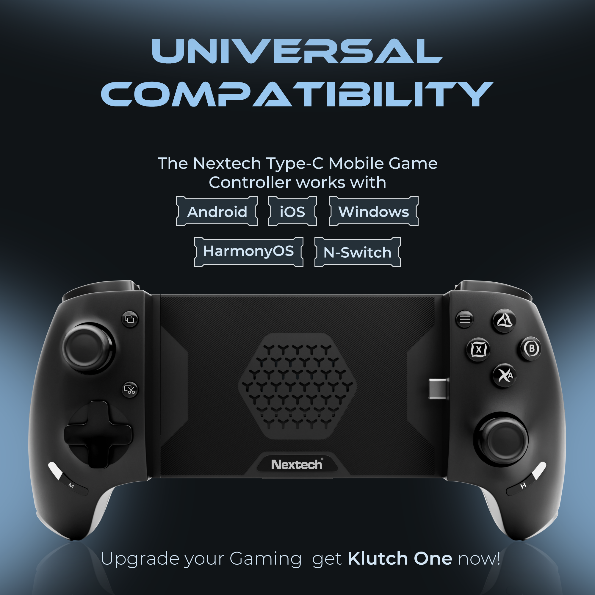 Nextech Klutch One Gamepad with iPhone 15 & Above/Android, XBOX, HID & Keymap Modes | Type C & Bluetooth Connectivity | Gaming Controller for Mobile, PC,Console | Mobile Gamepad & Mobile Controller