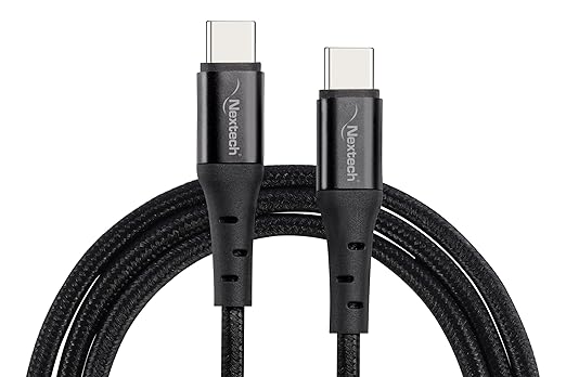 Nextech 65W USB-C to USB-C Fast Charging Cable | 5A, 2.44M Braided Cable | 480Mbps Data Sync, Black