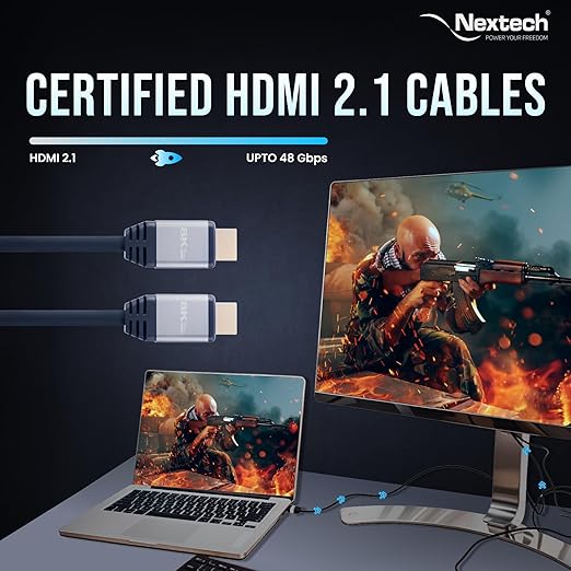 Nextech 8K HDMI 2.1 Ultra High Speed Cable | 48Gbps | 8K@60Hz & 4K@120Hz | eARC & 3D Support | 1.8M