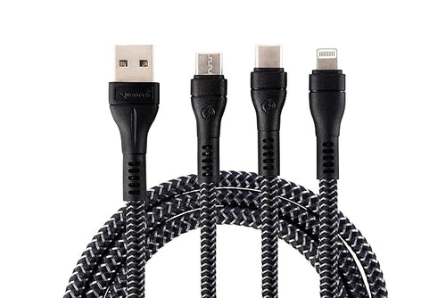 Nextech 3-in-1 Fast Charging USB Cable | Dual Type-C & Lightning | 1.2M Durable High-Speed Cable