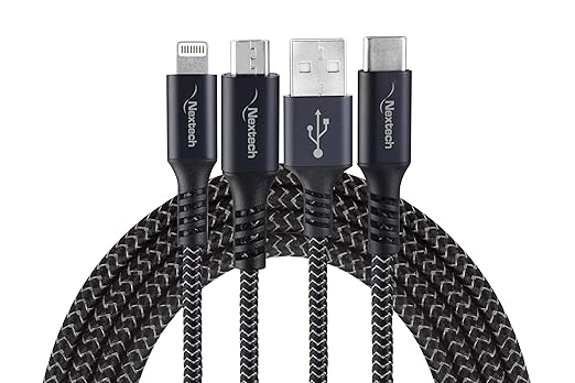 Nextech 3-in-1 Cable – Charge iPhone, Android & Type-C Devices Fast (1M)