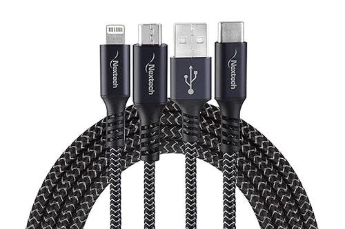 Nextech 3-in-1 Cable – Charge iPhone, Android & Type-C Devices Fast (1M)
