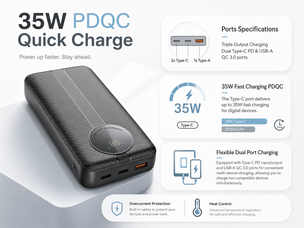 Nextech 20000mAh 35w Powerbank fast charging, Compatible with Laptop,Smartphones