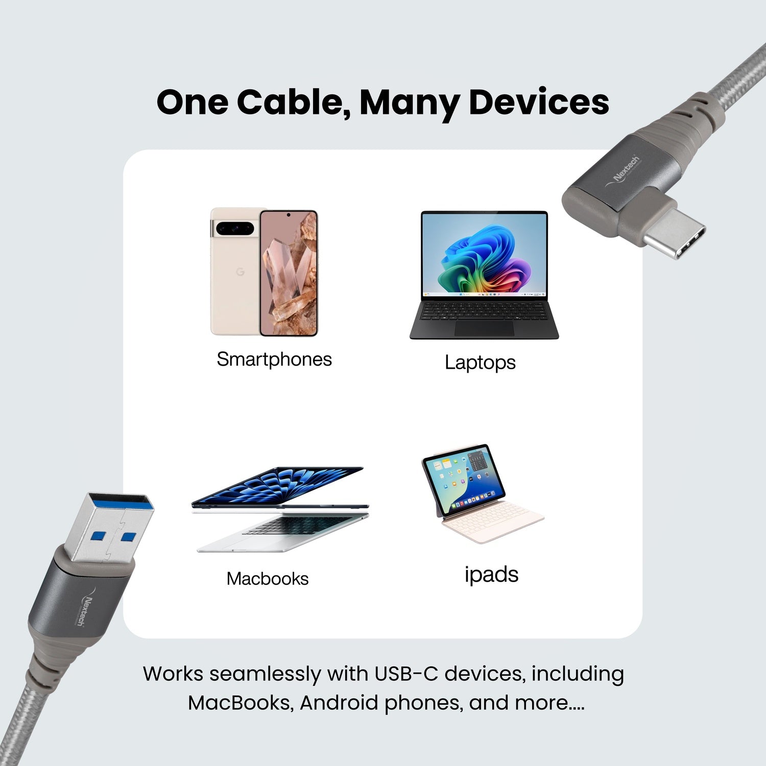 Nextech USB-C Braided Cable – Fast Charge & 5Gbps Data Transfer, 1.5M, Space Grey