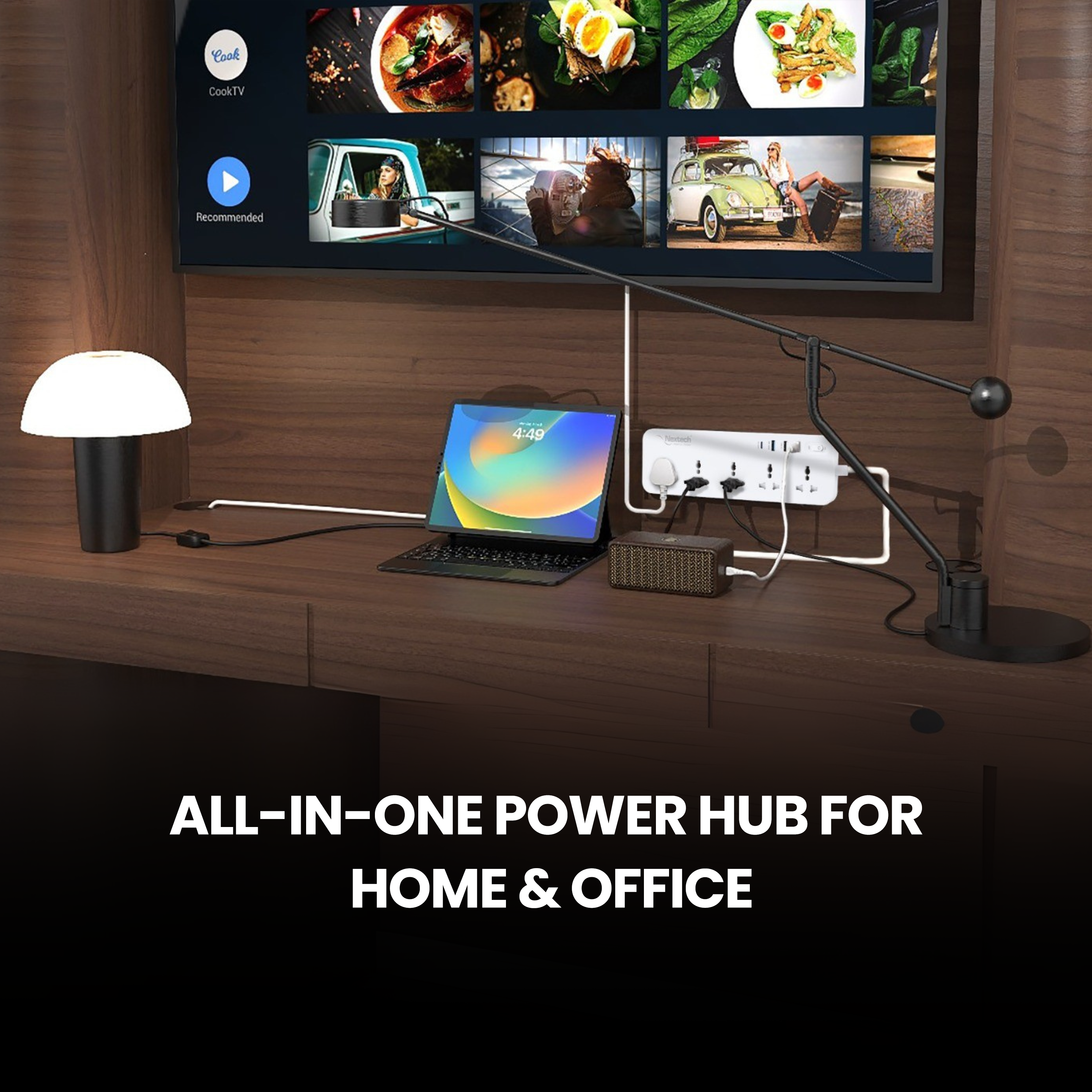 Nextech Power Plate 9-in-1 Extension Board | 5 Universal Sockets + 3 USB Ports + 20W Type-C PD | 2500W Power | 3M Cord