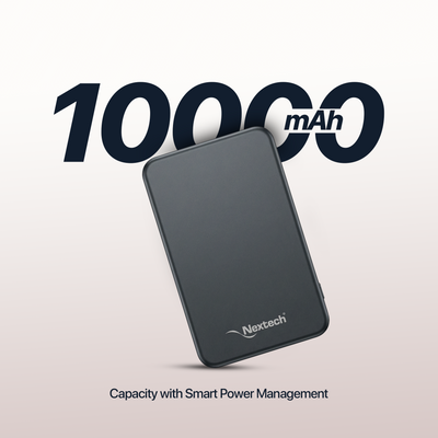 Nextech MagNxt Power Bank 10000mAh – MagSafe, 22.5W Fast Charging & 15W Wireless, LED Indicator| Stand Matalic Grey