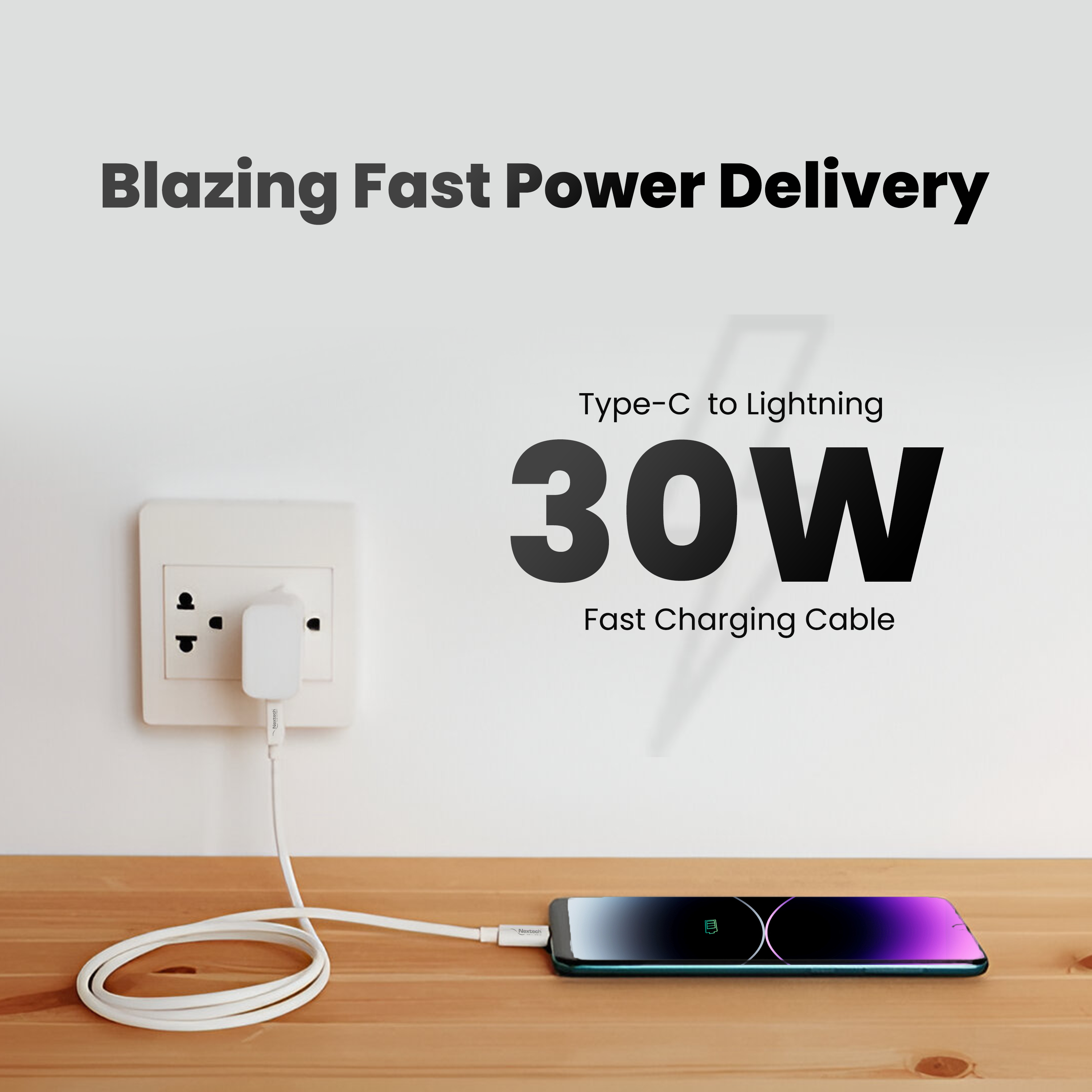 Nextech 20W USB-C to Lightning Cable | 1.2M Fast Sync & Charging for iPhone & iPad