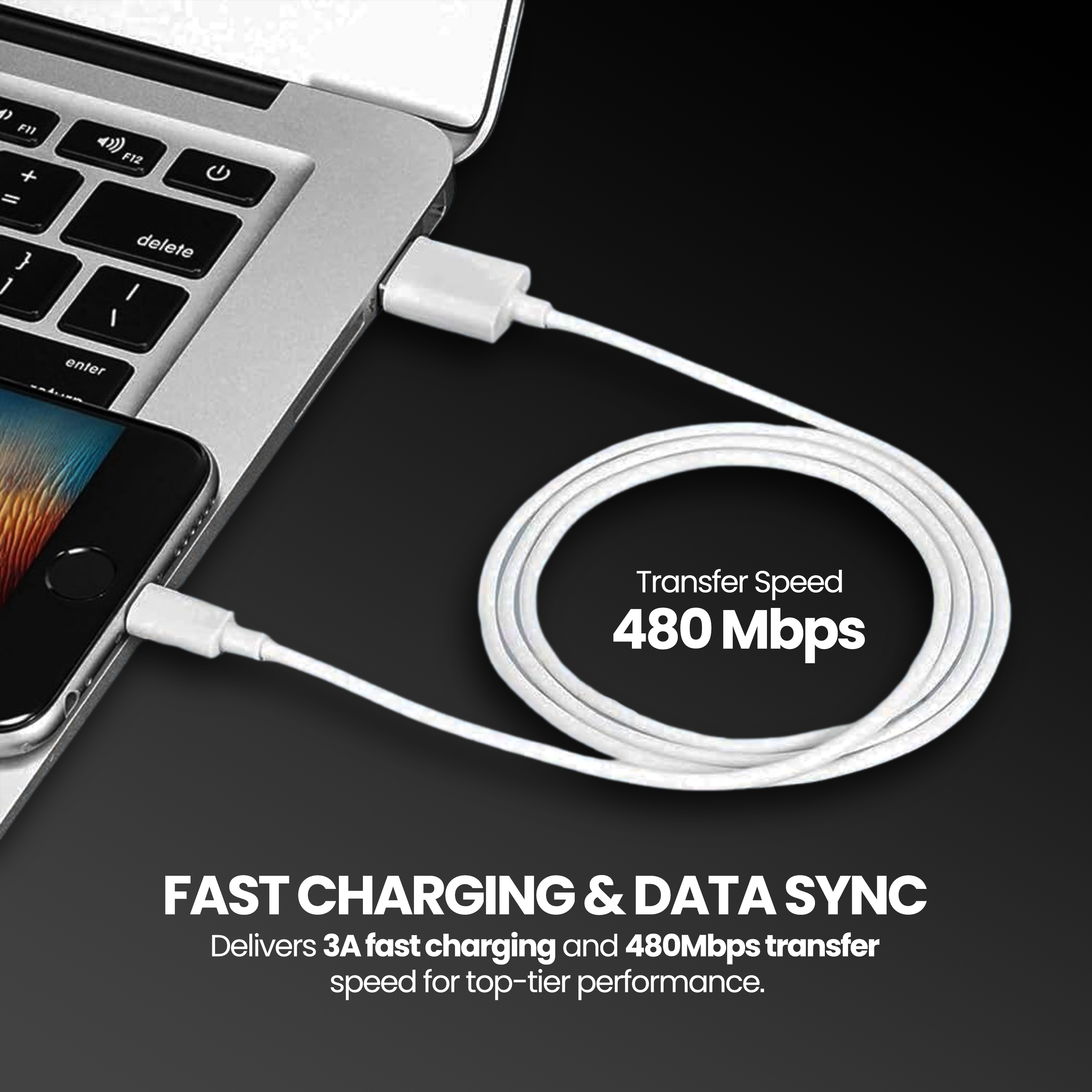 Nextech 1M USB Type-C 2.0 Fast Charging & Data Sync Cable | 3A, 480Mbps, White