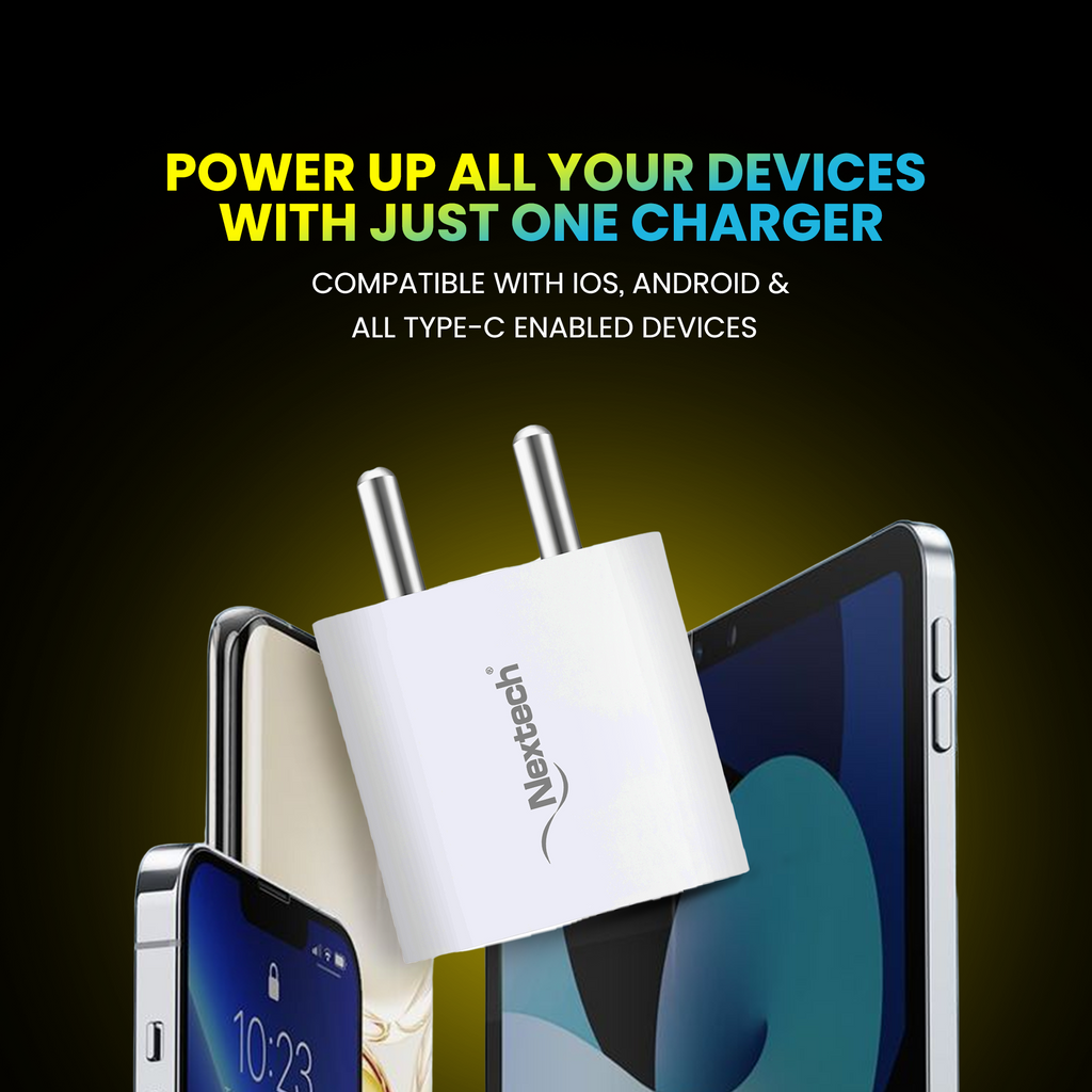 Nextech 20W PD 3.0 Fast Charger | Type-C Power Adapter for iPhone 16/15/14, iPad & Android