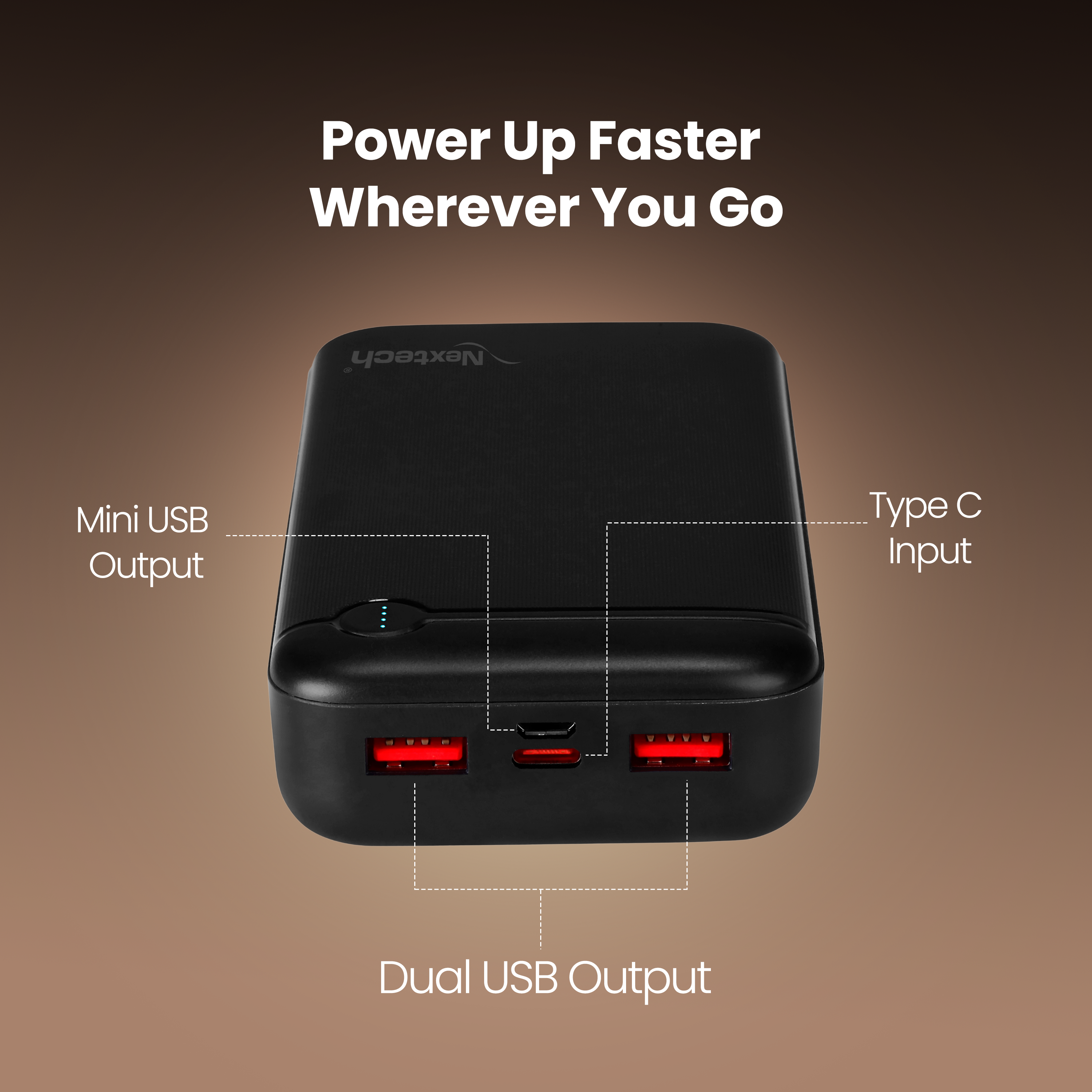 Nextech Hercules 20000mAh Power Bank | 22.5W PDQC Fast Charging | Triple Output (PD + 2USB) & Dual Input (Type-C + Micro USB)