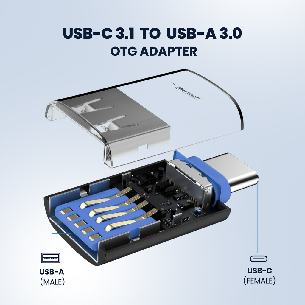 Nextech USB 3.0 (Female) to USB-C (Male) OTG Adapter | 5Gbps SuperSpeed | Plug & Play | Compatible with Smartphones, Tablets, MacBook & Laptops | Space Grey