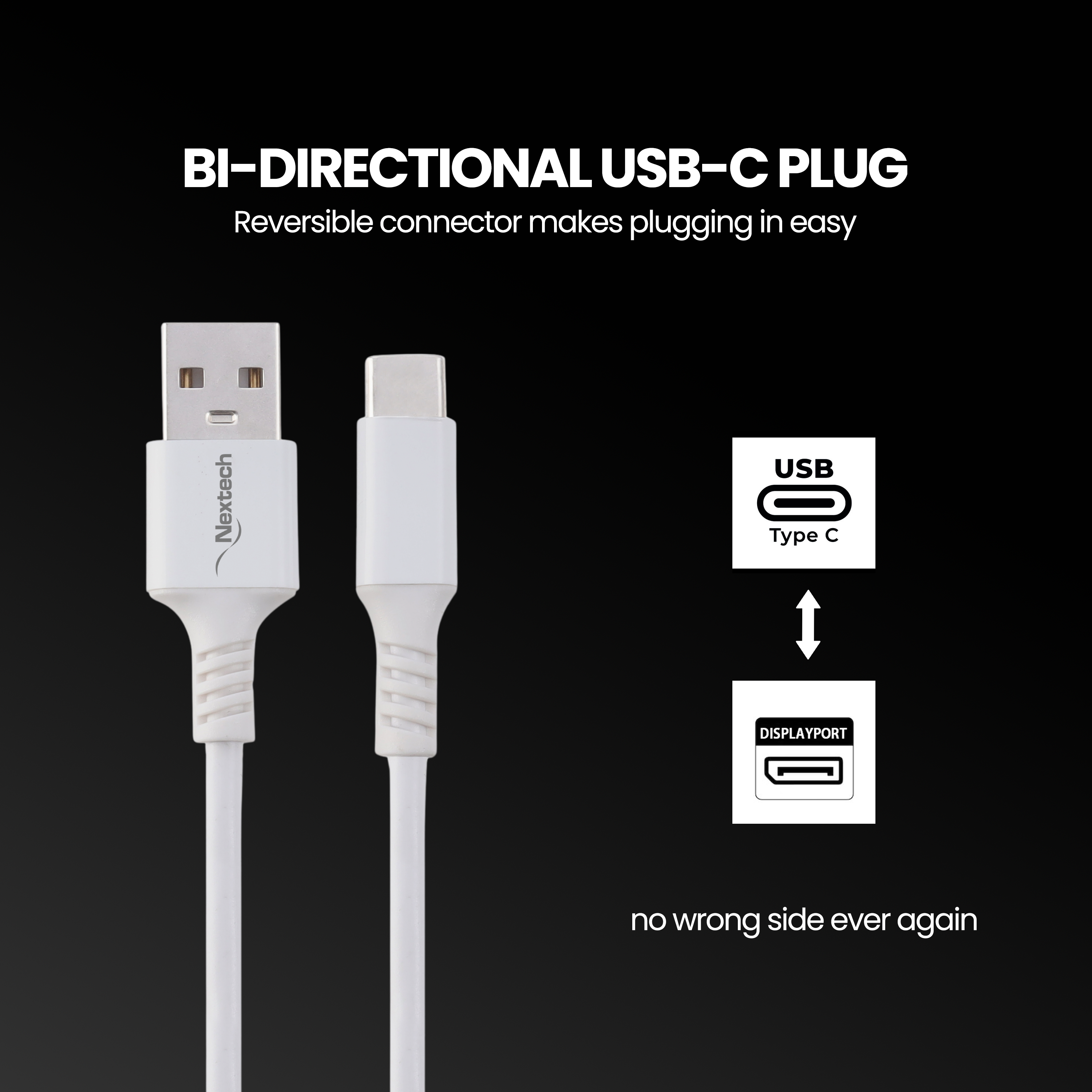 Nextech 1M Braided USB Type-C Cable | 3A Fast Charging & 480Mbps Data Sync, Black