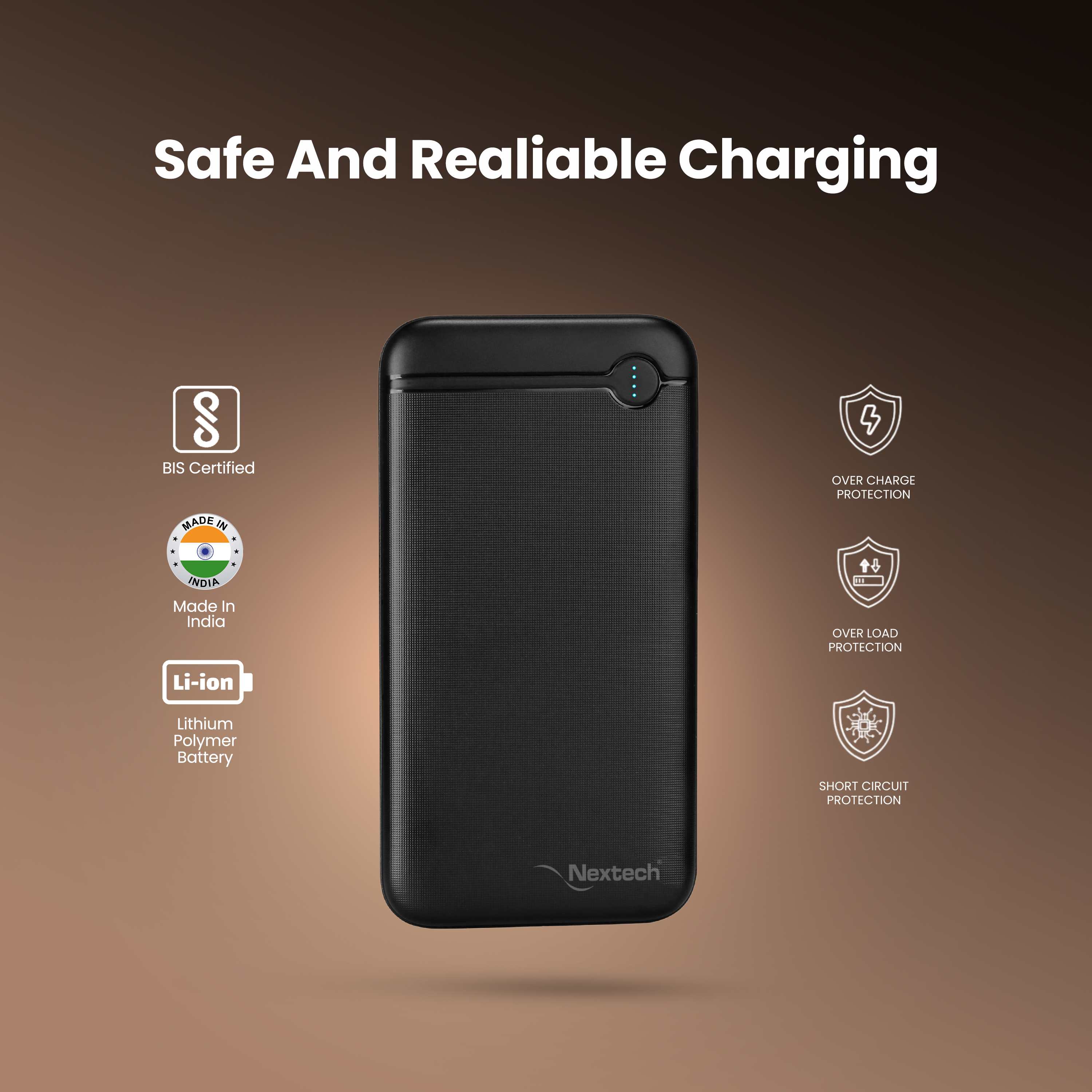 Nextech Hercules 20000mAh Power Bank | 22.5W PDQC Fast Charging | Triple Output (PD + 2USB) & Dual Input (Type-C + Micro USB)