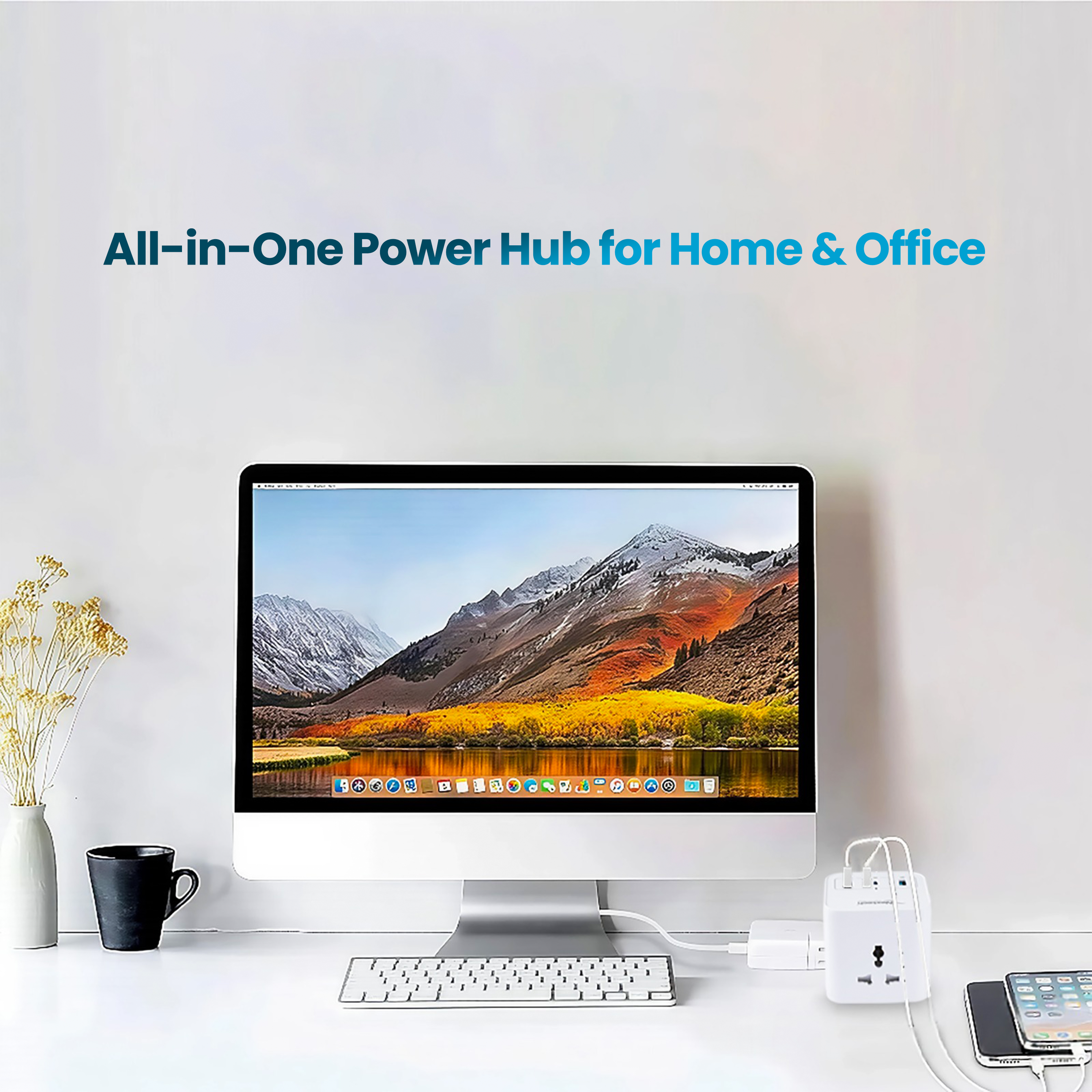 Nextech Cube 20 Power Hub | 2500W Extension Cube with 3 AC Sockets, 20W Type-C PD & 18W USB Fast Charging | 2M Copper Cable