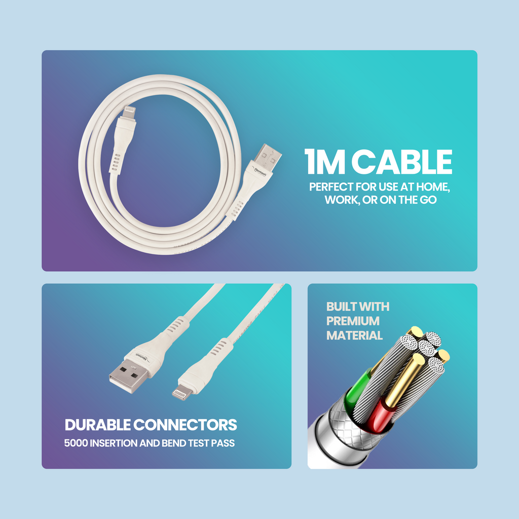 Nextech Fast Charging USB to Lightning Cable – 18W, 3.6A, Data Sync for iPhone, iPad & AirPods