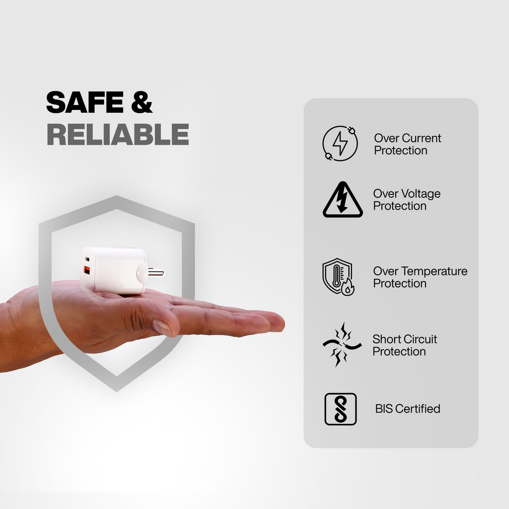 Nextech 35W Dual Port GaN Fast Charger | PDQC 3.0 | Type-C + USB | BIS Certified | Made in India