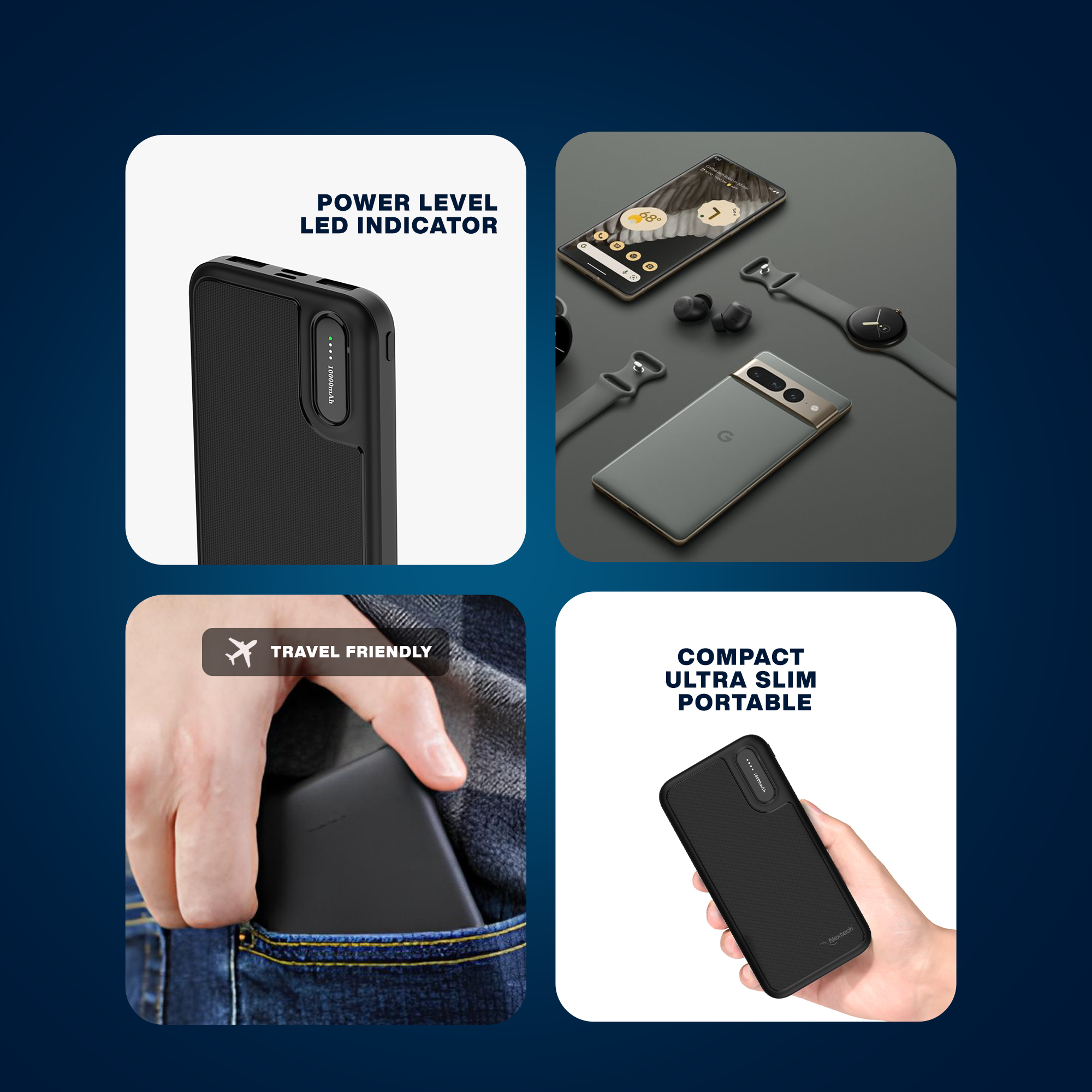 Nextech 10000mAh Power Bank | Type-C + Micro Input, Dual Output, Fast & Reliable Charging