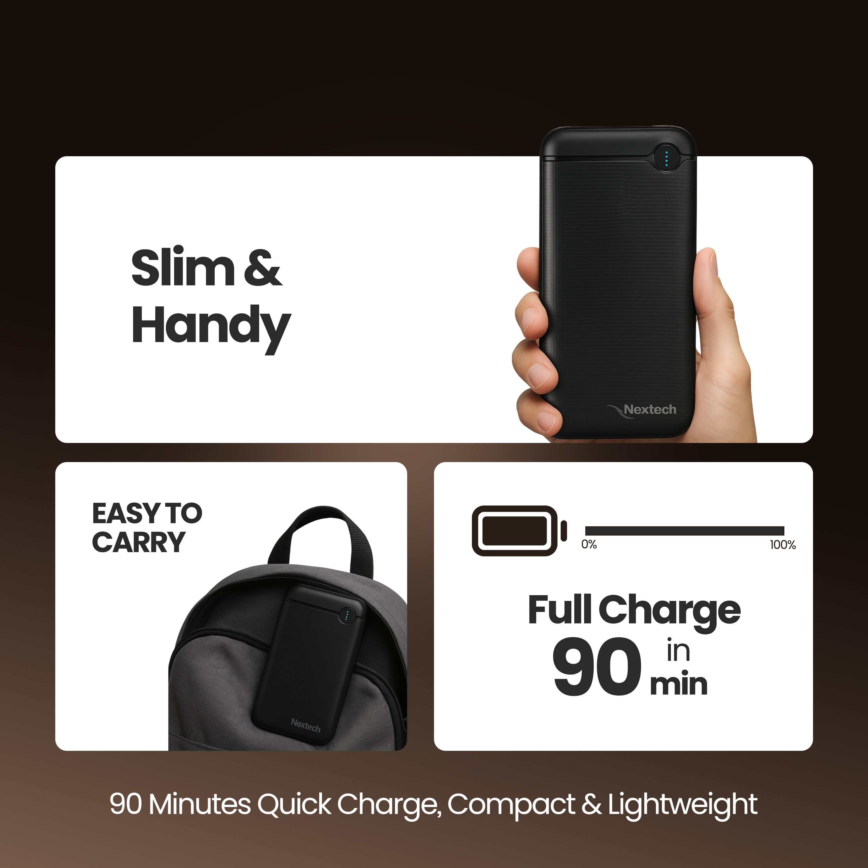 Nextech Hercules 20000mAh Power Bank | 22.5W PDQC Fast Charging | Triple Output (PD + 2USB) & Dual Input (Type-C + Micro USB)